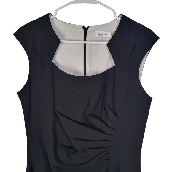 Calvin Klein Black Dress Womens SZ 8 Side Ruched Sheath Cocktail LBD - Picture 3 of 9